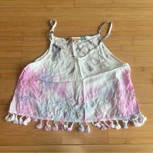 Vintage Havana pink and blue tie dye tassel cami top 🩷 Like new